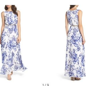 Women’s Eliza J Pleated Floral Chiffon Maxi Dress